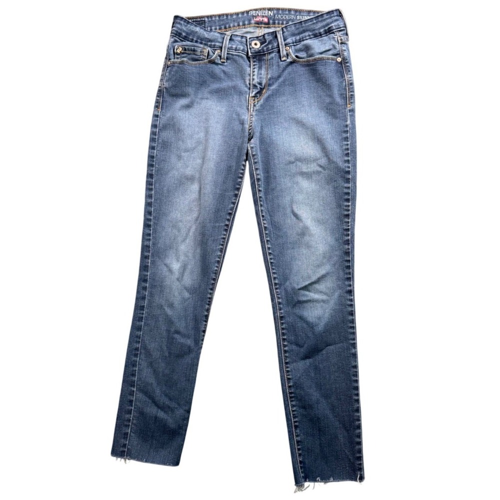 Denizen Levi's Modern Skinny Jeans Women 4M‎ 27x32 Blue Medium Wash Raw Hem Y2K